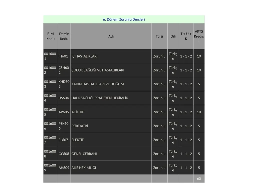 Slayt 31: 6. dönem zorunlu dersleri
