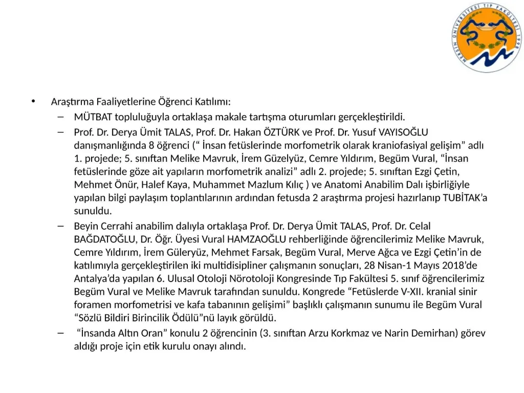 Slayt 68: AFGÖK: araştırma faaliyetlerine öğrenci katılımı