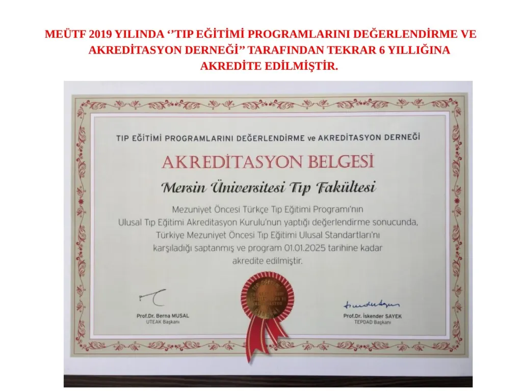 Slayt 41: 2019 TEPDAD yeniden akreditasyon belgesi