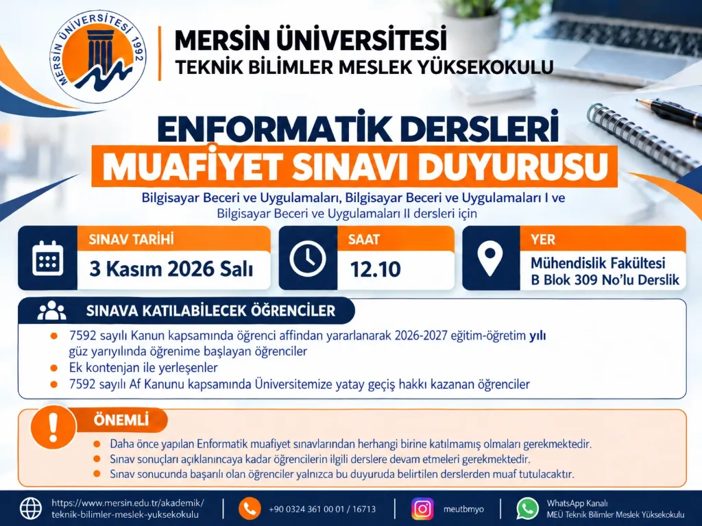 Announcement Regarding the Exemption Exam for Informatics Courses