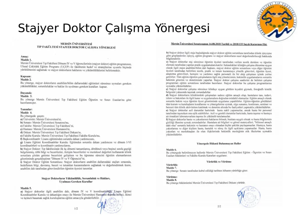 Slayt 60: Stajyer Doktor Çalışma Yönergesi
