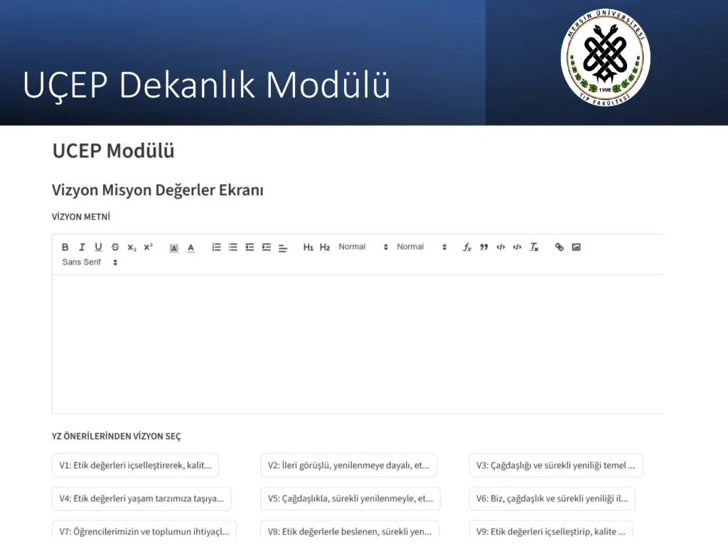 Slayt 54: UÇEP Dekanlık Modülü