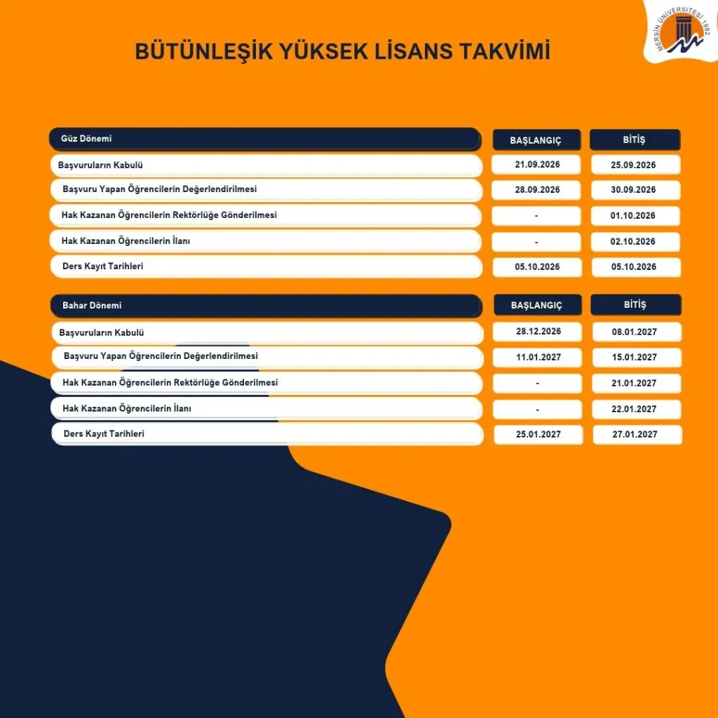 bütünleşik yüksek lisans takvimi