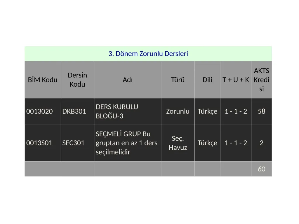 Slayt 27: 3. dönem zorunlu dersleri