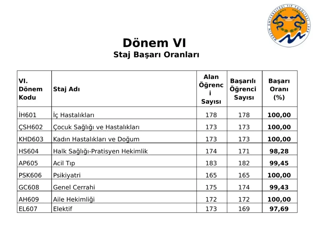 Slayt 19: Dönem VI staj başarı oranları