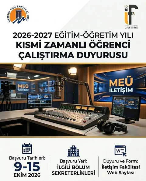 Mersin University Faculty of Communication part-time student applications will be submitted in person on Oct 9-15.