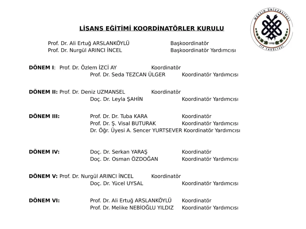 Slayt 2: Lisans Eğitimi Koordinatörler Kurulu