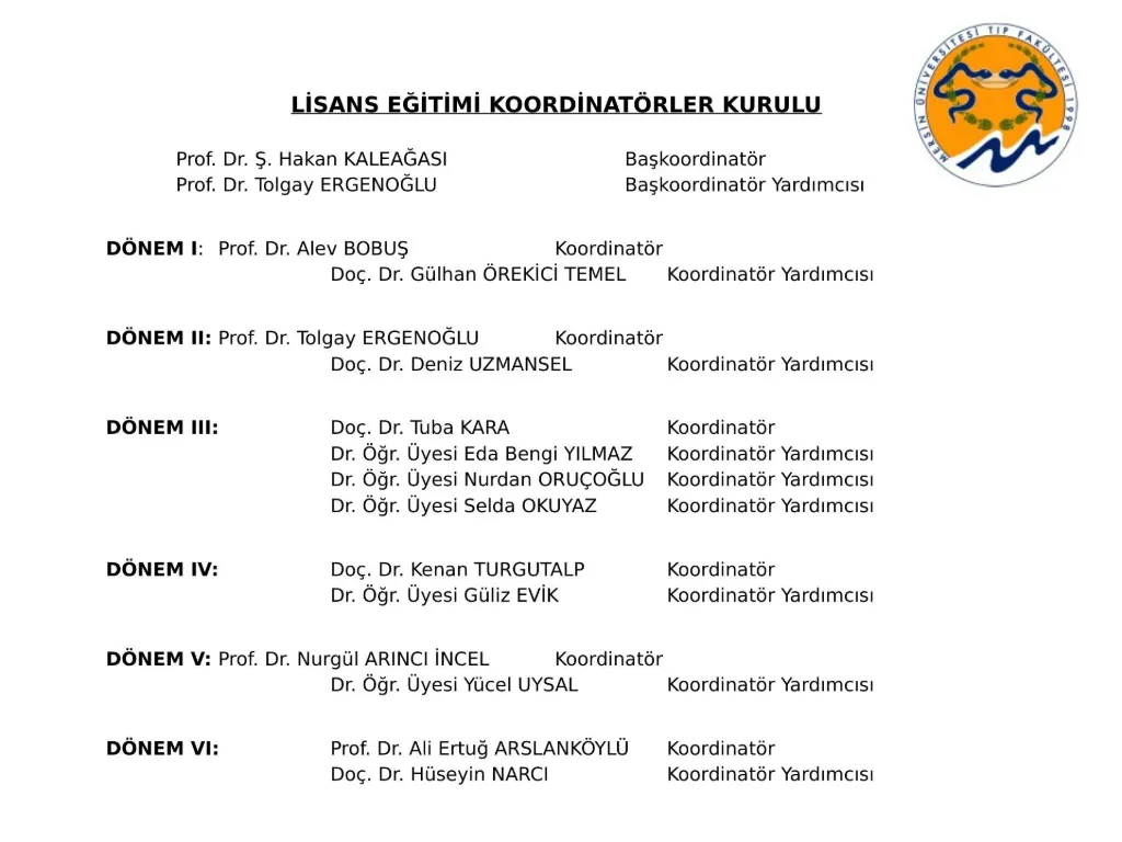 Slayt 2: Lisans Eğitimi Koordinatörler Kurulu