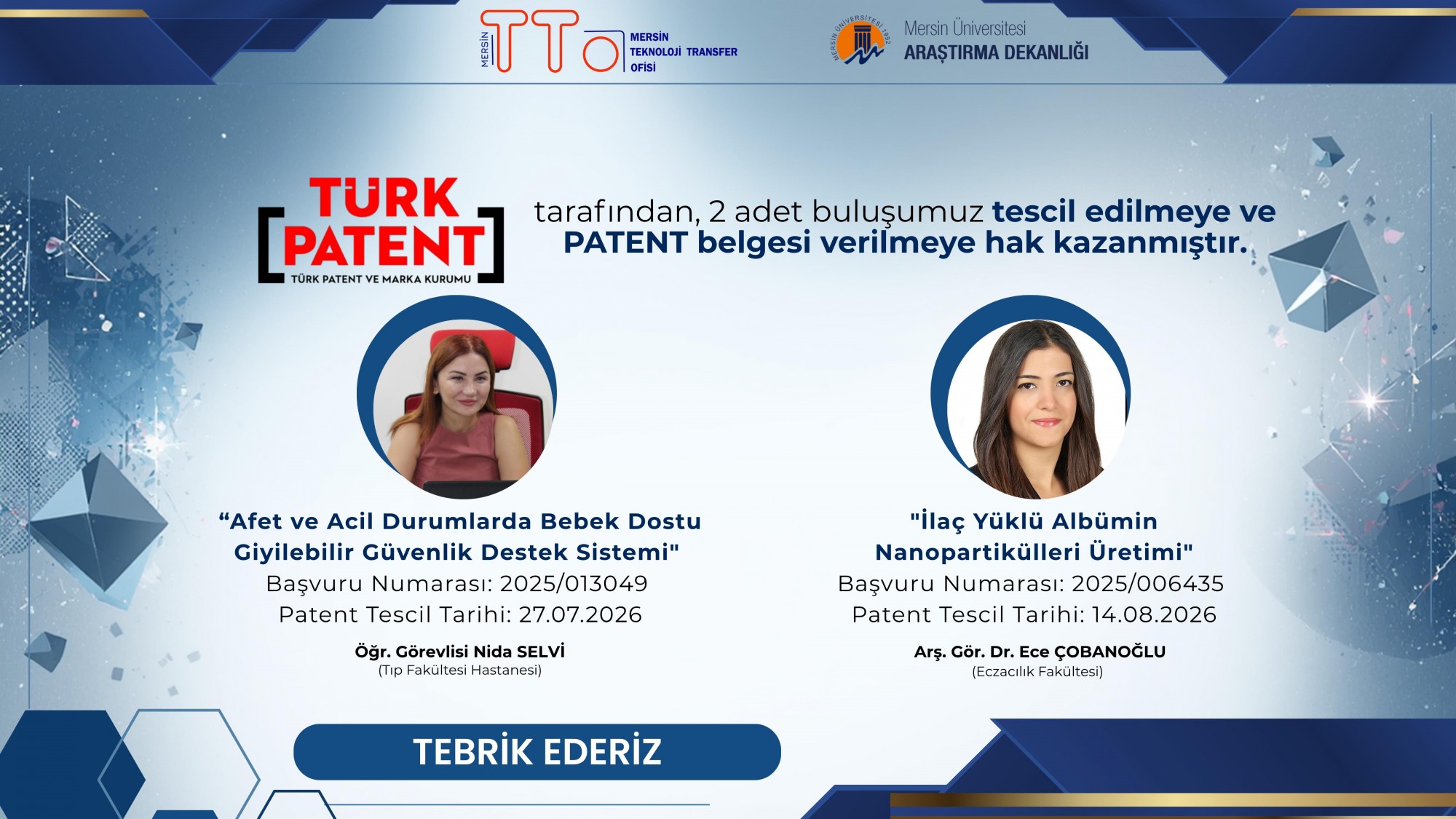 Mersin &Uuml;niversitesinin İki Buluşu Patent Almaya Hak Kazandı